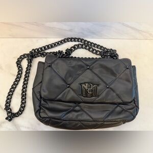 Badgley Mischka Black Quilted Chain Crossbody Bag Edgy Shoulder Purse Handbag